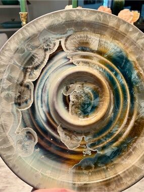 Artisan Crystalline Glazed Wall Plate - Blue, Gold & Cream